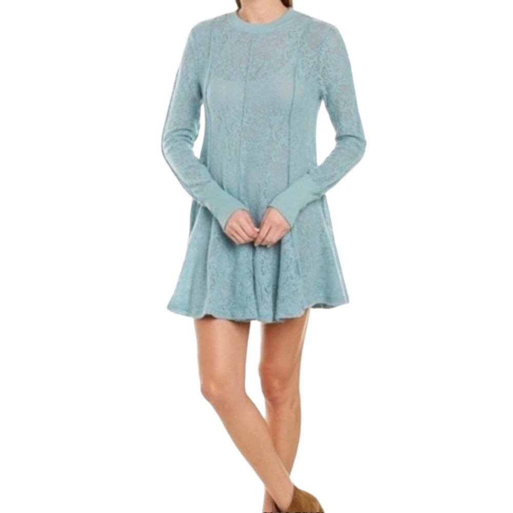 Free People Brushed Knit Mini dress tunic Baby blue green S